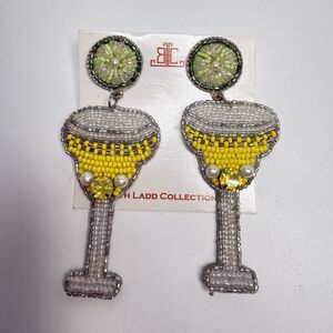 Beth Ladd Collections Beaded Lime And Margarita Glass Dangle Earrings New